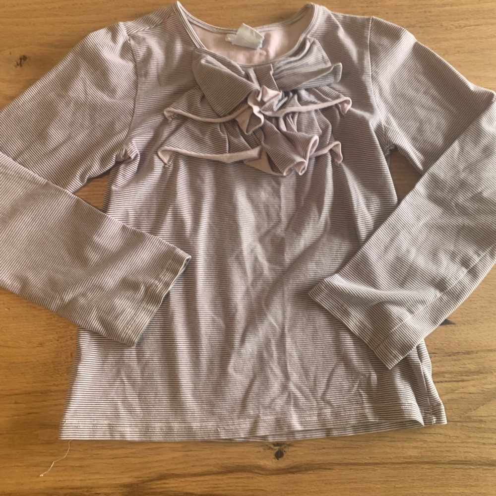 Naar Tjie a ruffle Bow Striped Long Sleeve Tee Shirt Pink Gray Girls XXXL Pre